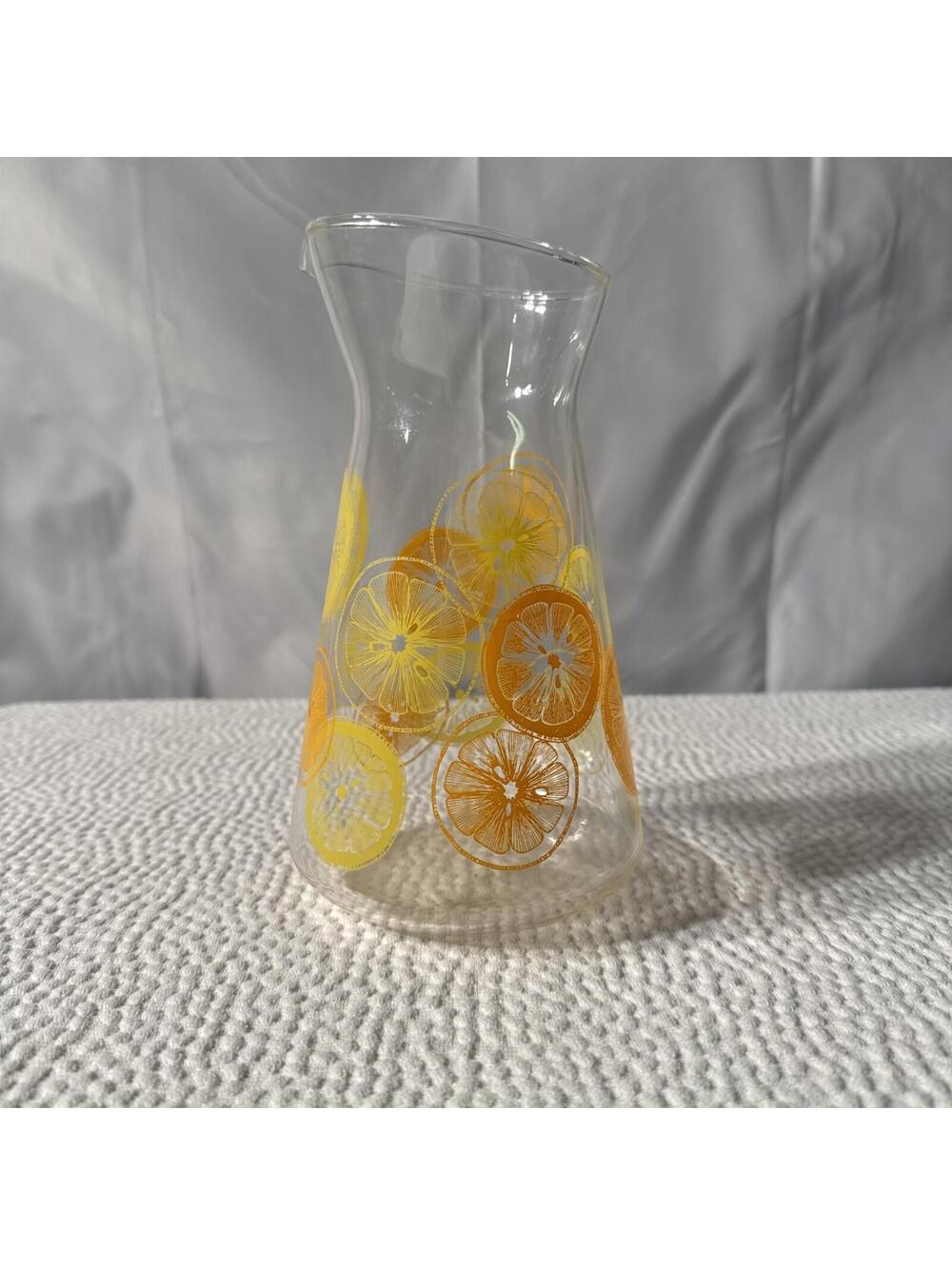 Vintage PYREX Glass Pitcher Citrus Fruit Pattern 8 in Height